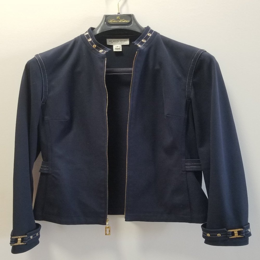 St.John Sport Cotton Blend Navy Jacket, Sz. P